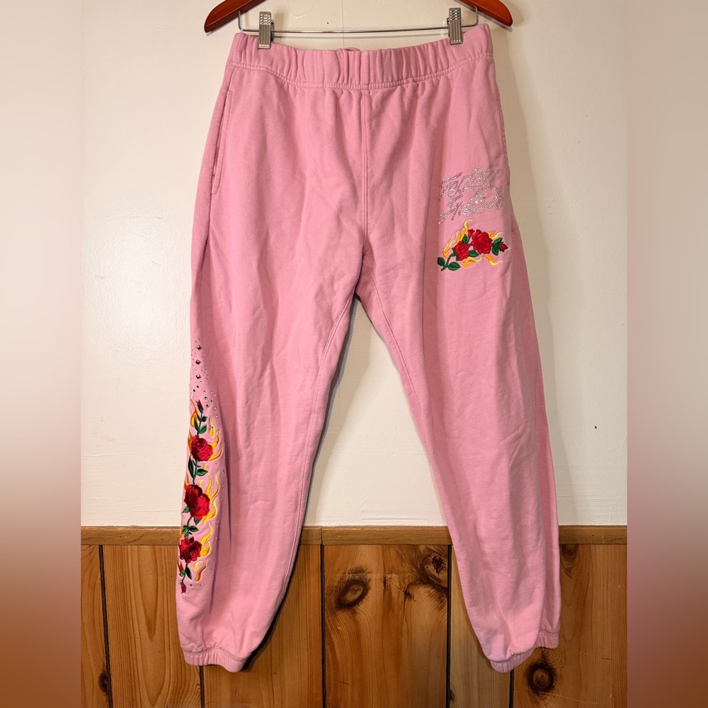 Teddy Fresh Pink Joggers with Floral Embroidery